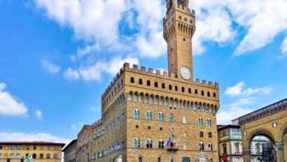 A view of the Palazzo Vecchio on a beautiful summer day in Florence, Italy